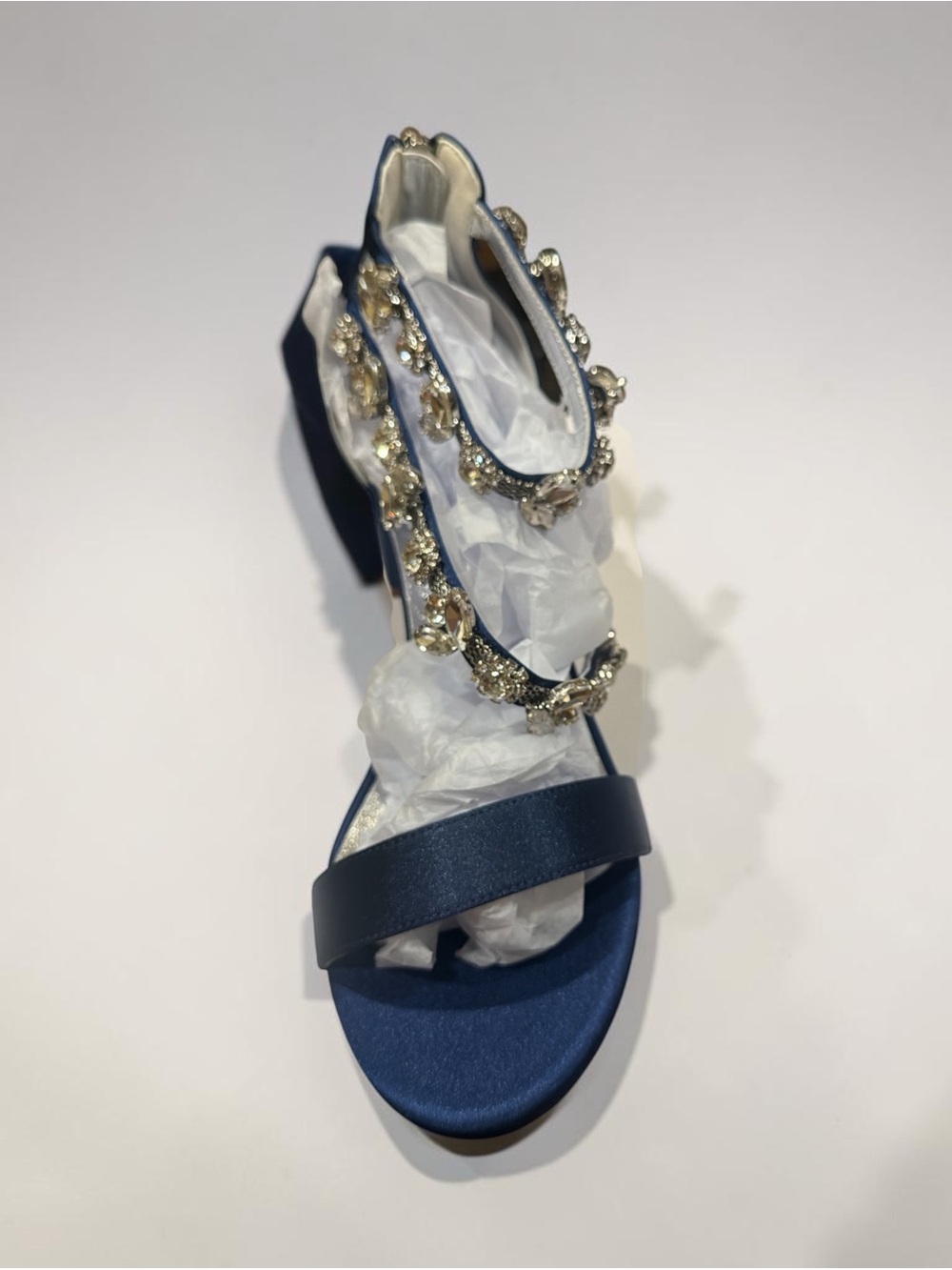 Navy Jeweled Strap Women's Dress Sandals